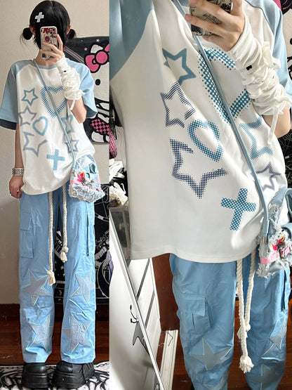 Jirai Kei Blue Cross Love T-Shirt Unisex Top 5Colors 29244:340590