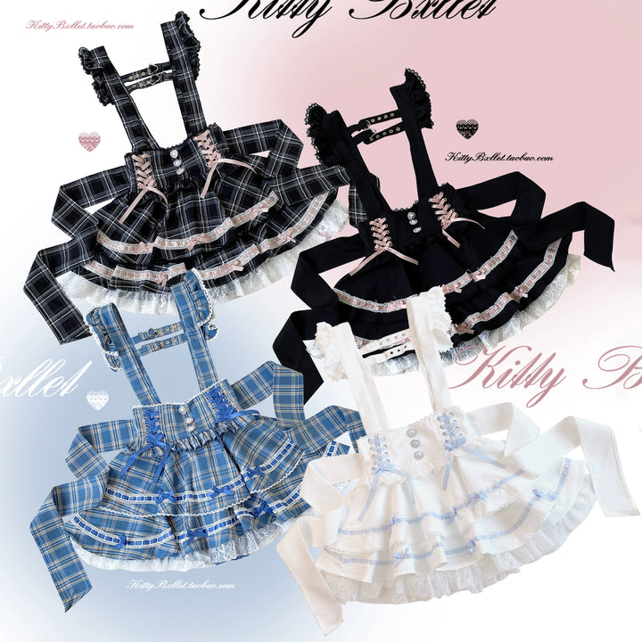 Plaid Jirai Kei Skirt, Detachable Suspenders (In-stock Pre-sale) 43735:784036