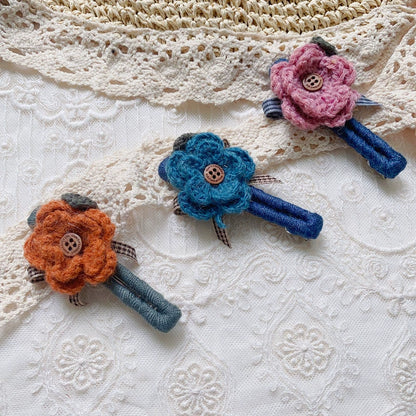 Mori Kei Hair Clips Handmade Knitted Flower Barrettes 36438:522416