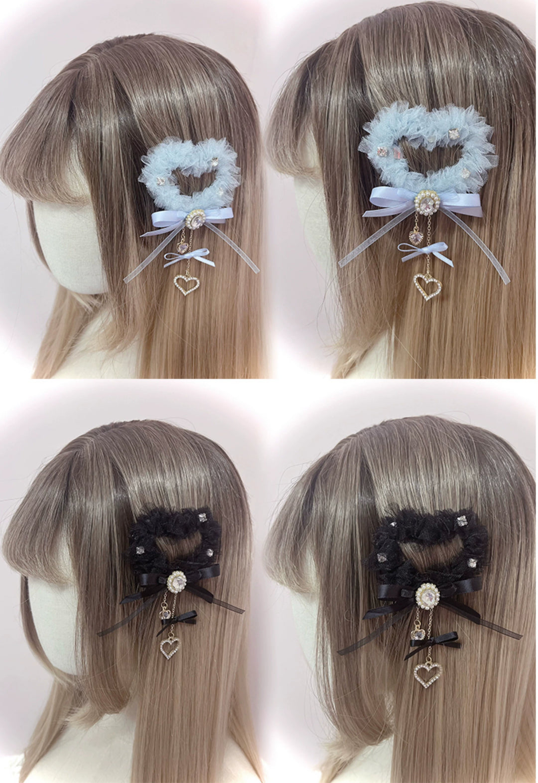 Ryousangata Tulle Heart-Shaped Hairclips 43825:786652