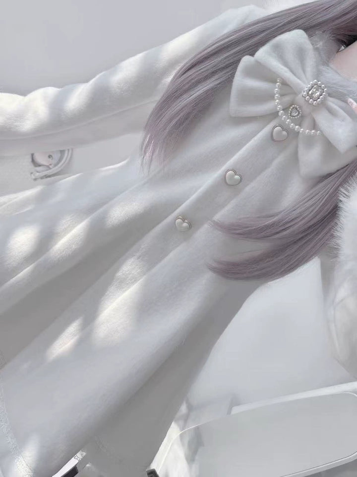 Wool-Blend Jirai Kei Coat, Bunny Ear Hood and Bows 44013:793010