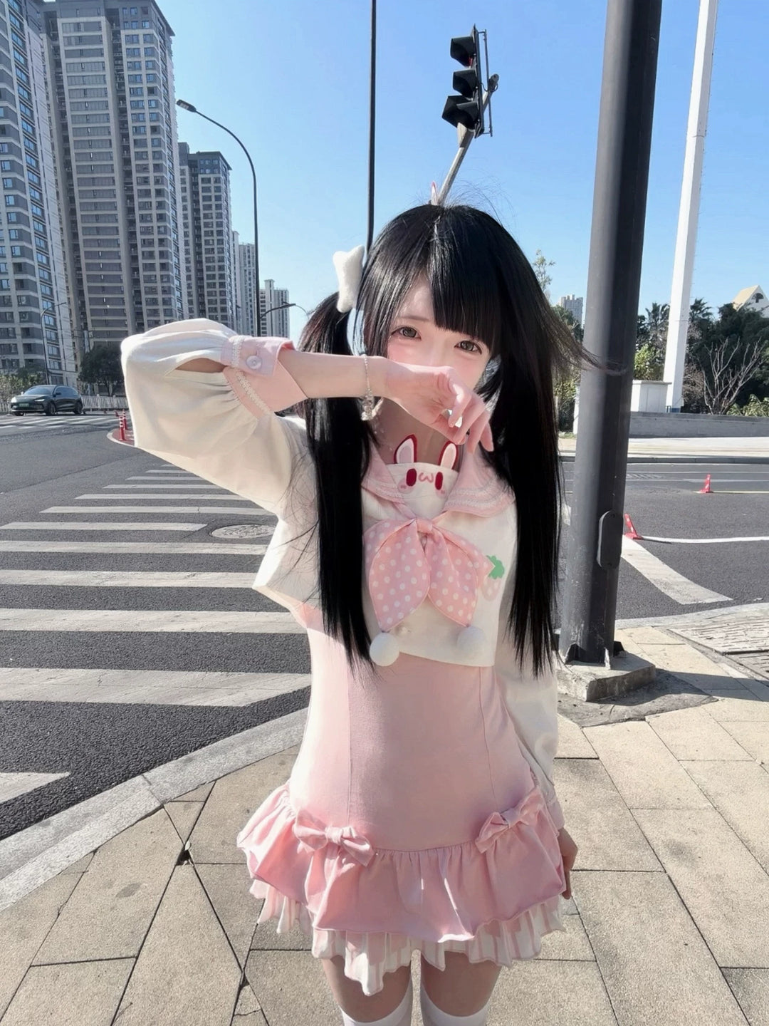 Kawaii Sleeveless Dress, Sailor Collar Blouse, Bunny Ear 44945:830897