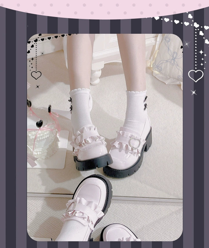 Jirai Kei High Platform Shoes, Heart Rhinestone Buckle 43787:785732