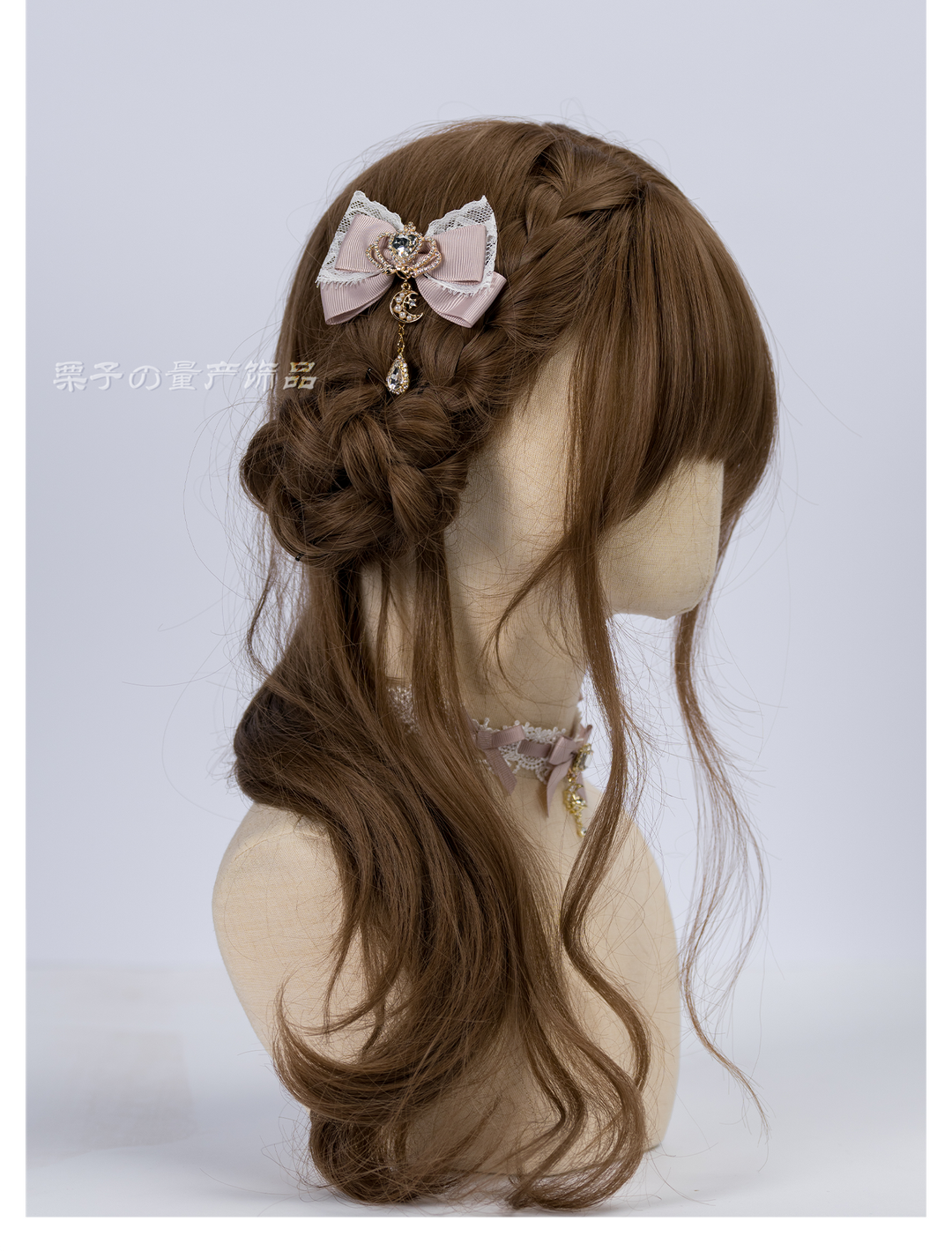 Jirai Kei Bow Hair Clips, Rhinestone Crown and Pearl Chain 44194:802745