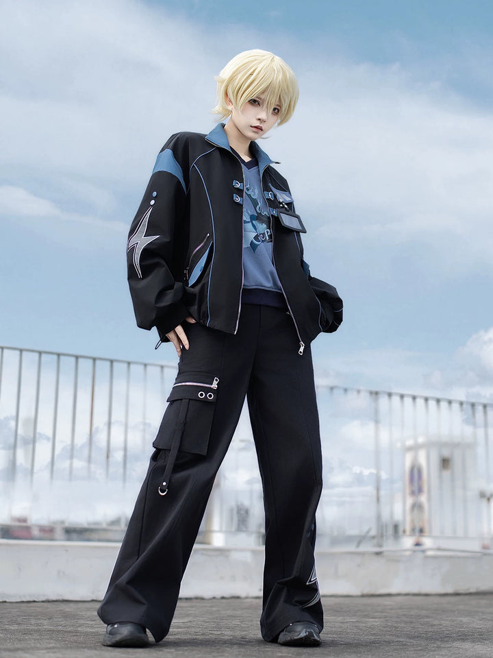 Techwear Cargo Pants & Jacket Set, Volt Cat Print 45822:863862