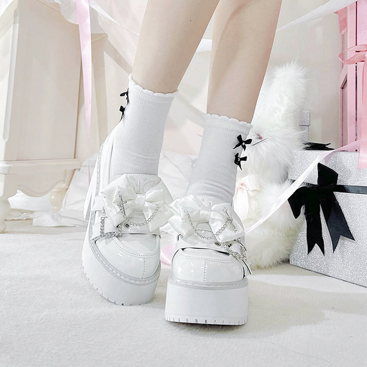 Jirai Kei Shoes with Thick Sole and Detachable Bowknots 42228:734286