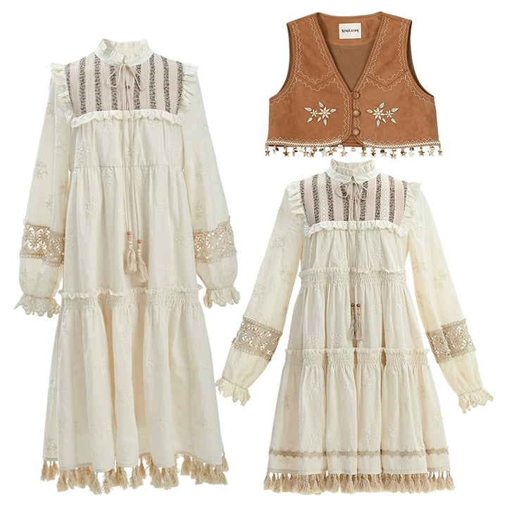 Mori Kei Dress Set Bohemian Vest With Tassels Ethnic Dress 39268:644932