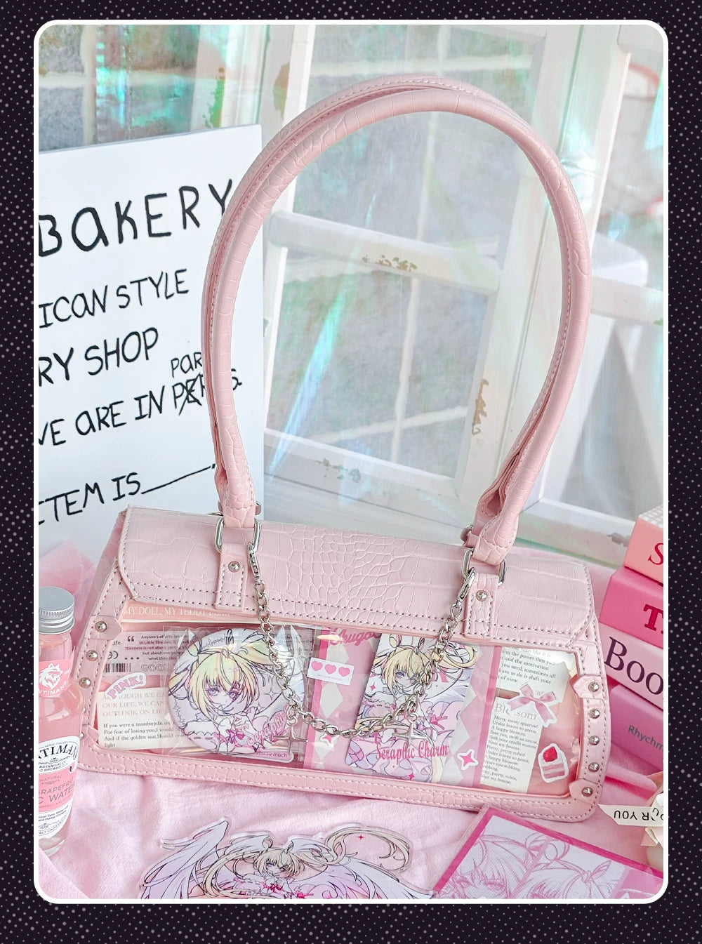 Bat-Inspired Itabag, Croc Texture & Clear Display Window 44930:829015