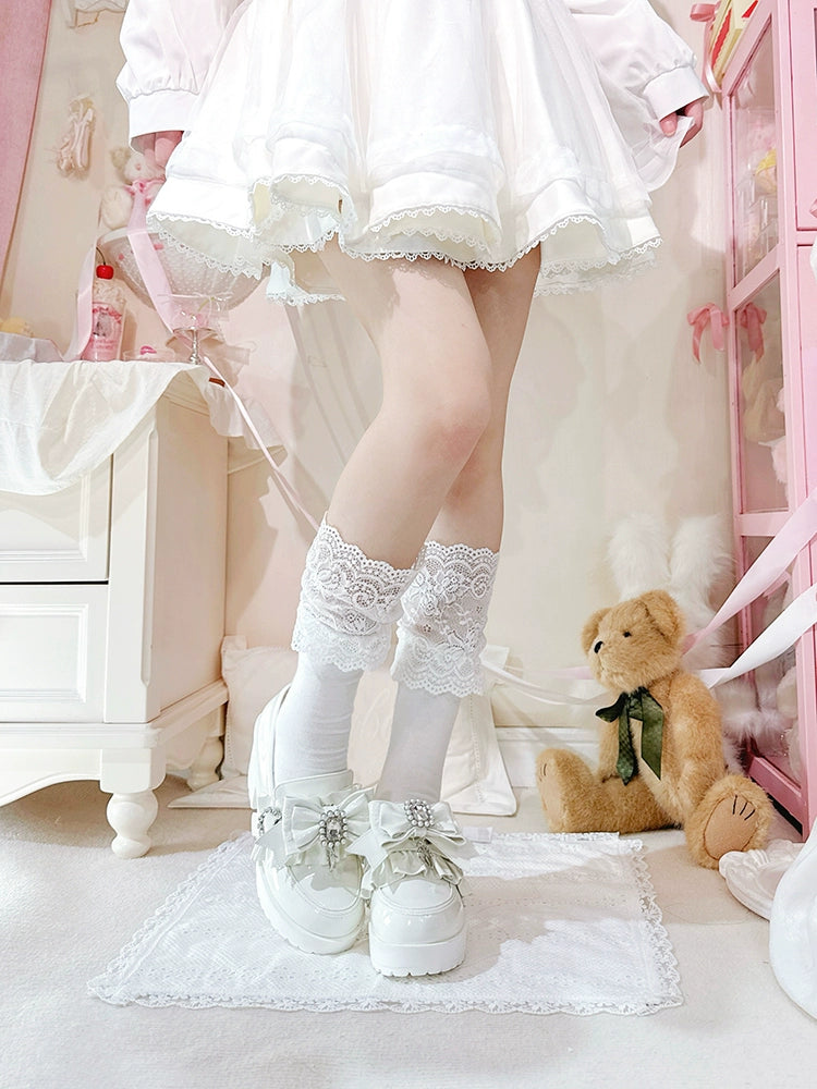 Jirai Kei Mid-Heel Loafer Shoes, Detachable Bow Clips 44005:792706