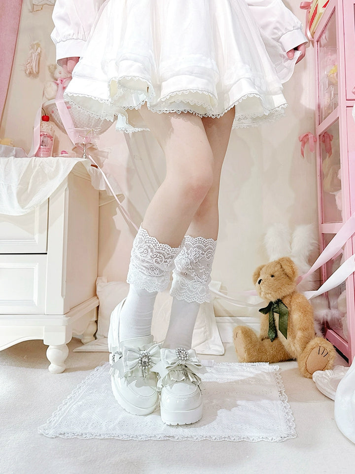 Jirai Kei Mid-Heel Loafer Shoes, Detachable Bow Clips 44005:792706