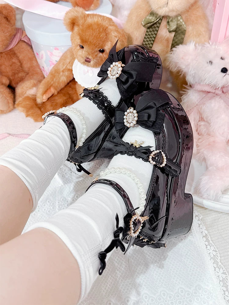 Jirai Kei Platform Shoes, Detachable Pearl-Like Chain 44929:828522