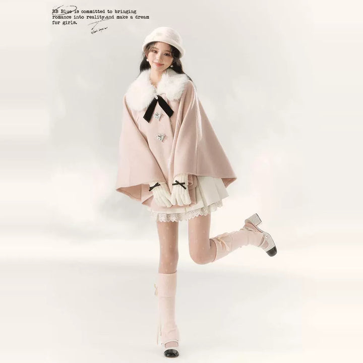 Jirai Kei Cape Woolen Coat Winter Fur Collar Coat 41062:685468