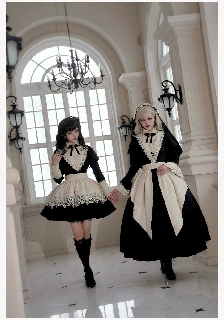 Gothic Dress Set Nun Black Short And Long OP Dress 39468:637522