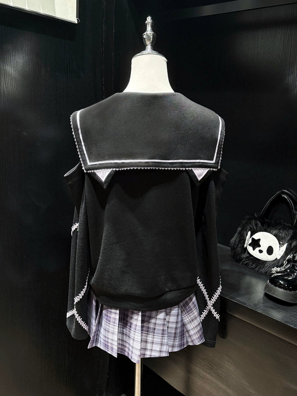 Sub Culture Sweatshirt, Cat Ear Sailor Collar, Front Pocket 43810:786305