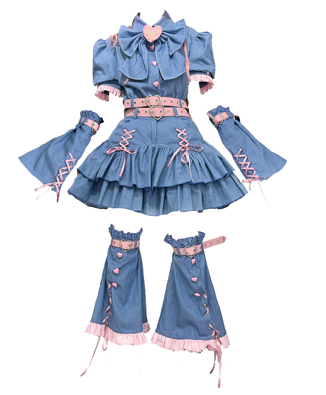 Y2K Denim Skirt Set Gyaru Fashion Blue Black Set 22778:334344