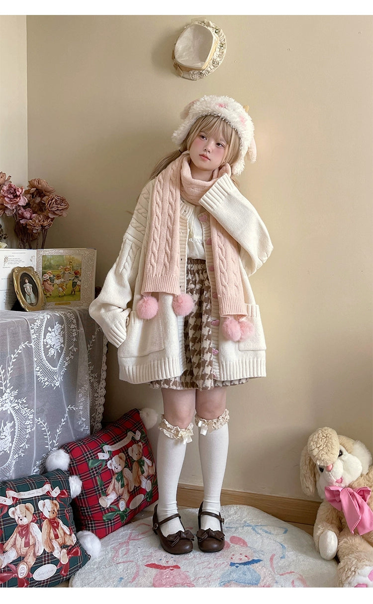 Kawaii Scarf Knitted Neck Warmer With Cute Ball 39340:620216