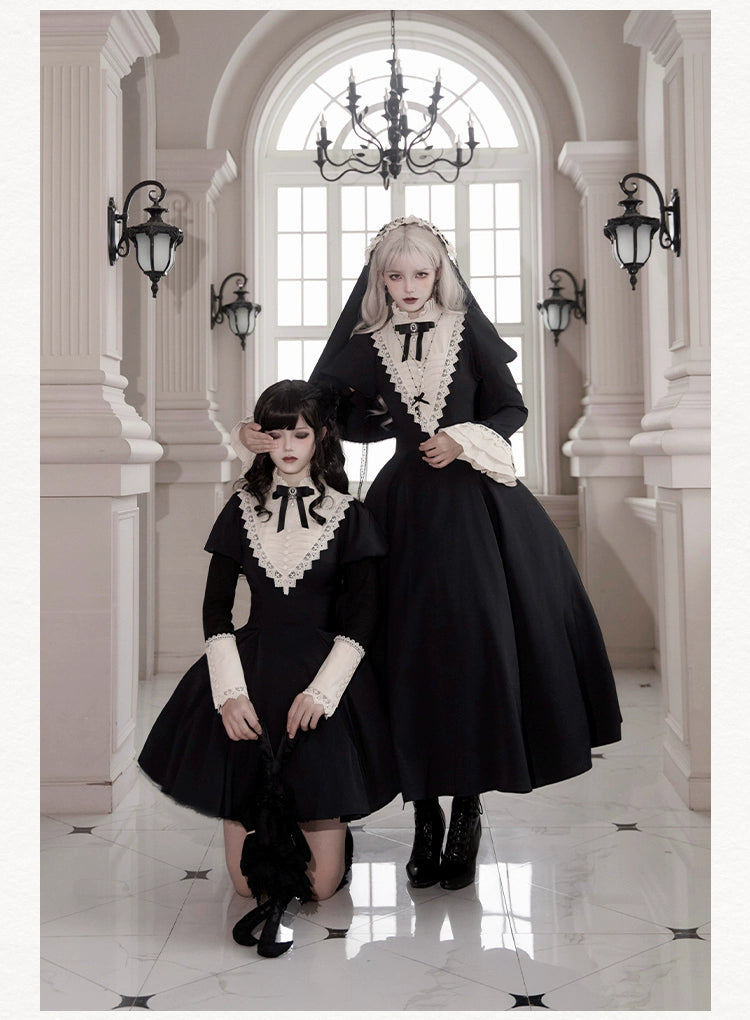 Gothic Dress Set Nun Black Short And Long OP Dress 39468:637590