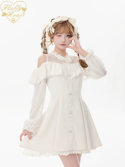 Jirai Kei Dress Set Ryousangata Dress Drop Shoulder Dress 37122:551966