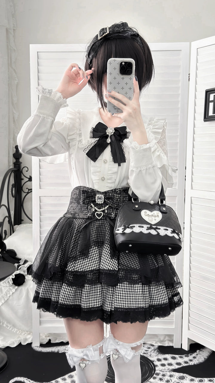 Ryousangata White Blouse & Houndstooth Skirt Set 46074:874730
