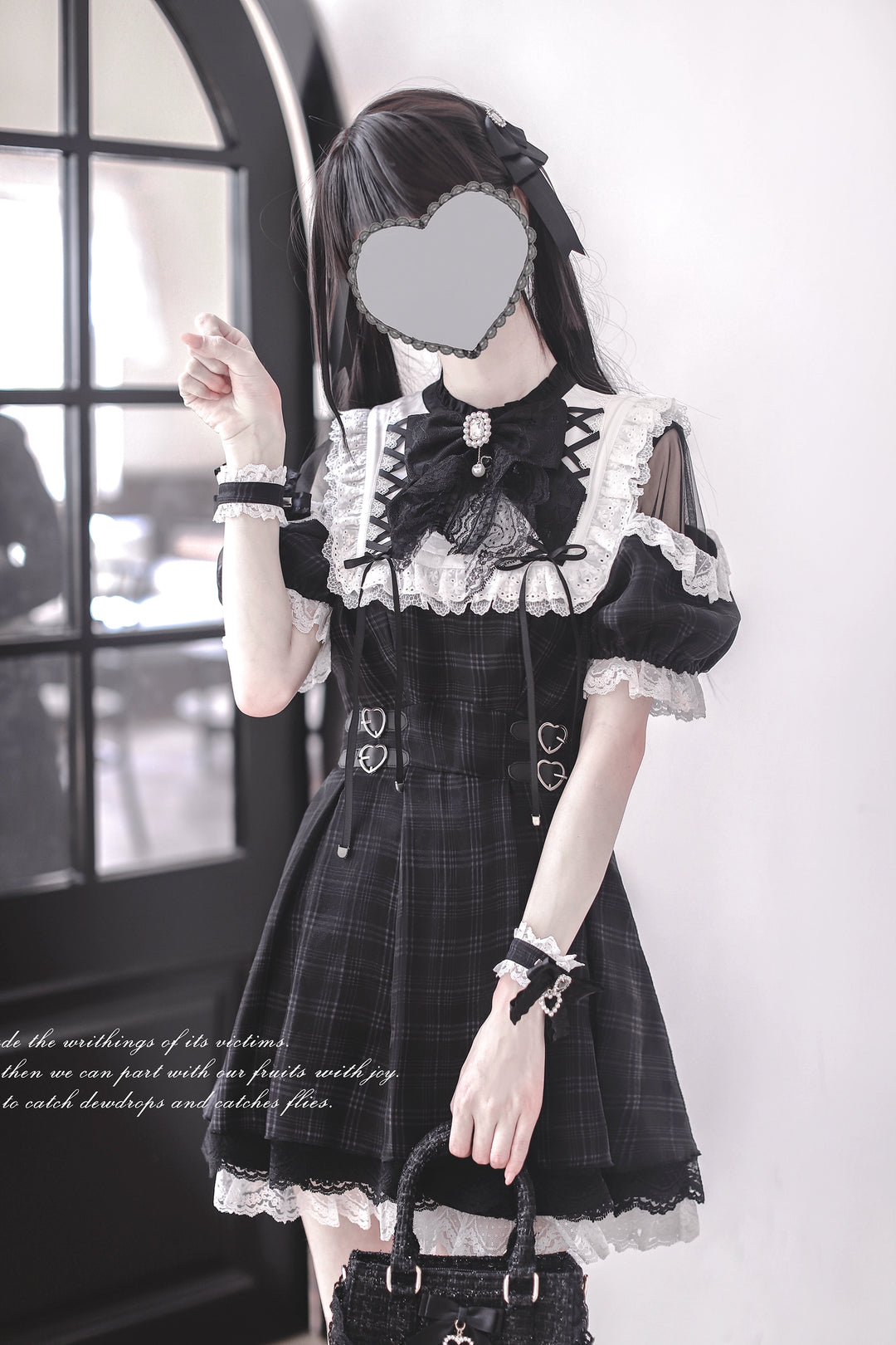 Off-Shoulder Jirai Kei Dress Set with Bow Tie & Safety Shorts 42705:761428