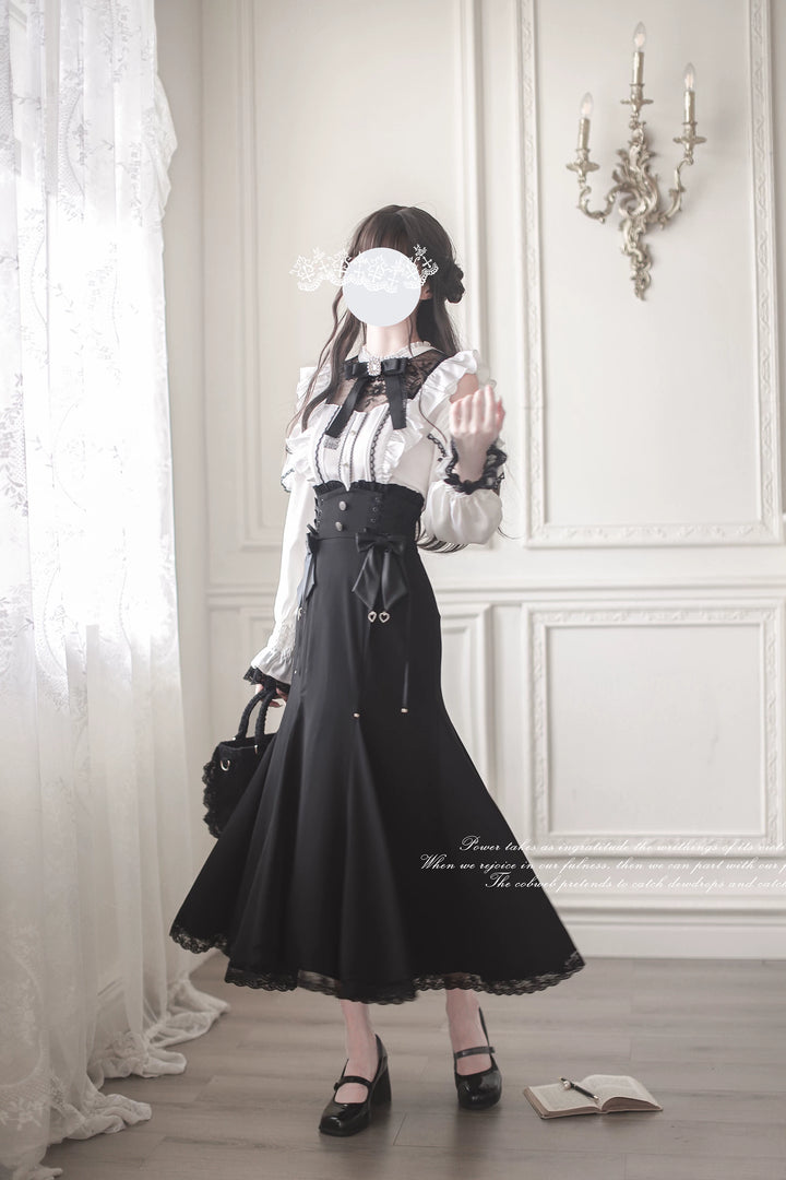 Ankle-length Jirai Kei Mermaid Skirt, Lace Detailed Blouse 43112:873038
