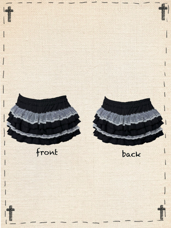 Gothic Cross-Detailed Top & Tiered Ruffle Bloomers 43079:764554