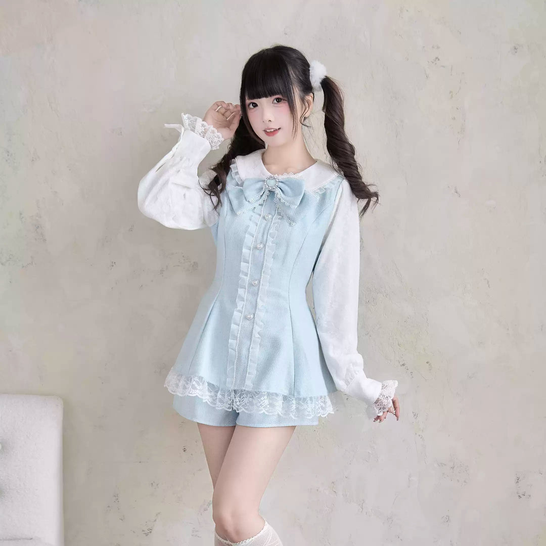 Jirai Kei Dress Set Water Blue Dress And Shorts Set 41436:700014