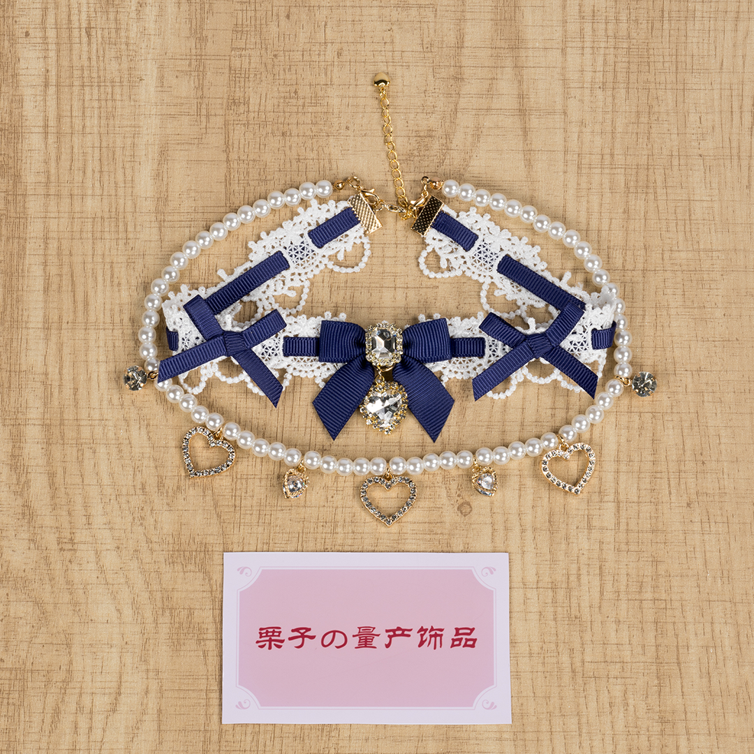 Jirai Kei Lace Choker, Detachable Faux Pearl Necklace 44010:793214