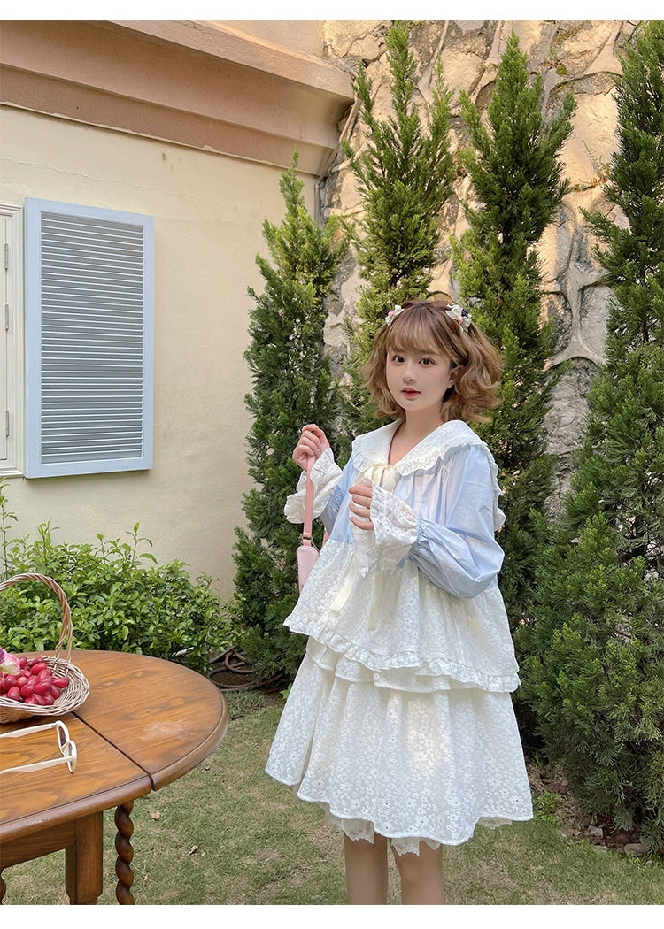 Mori Kei Shirt Sailor Collar Long Sleeve Floral Blouse 36560:518280