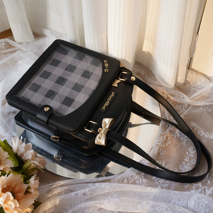 Kawaii Itbag Plaid Girl Large Capacity Handbag (Black) 33788:485876