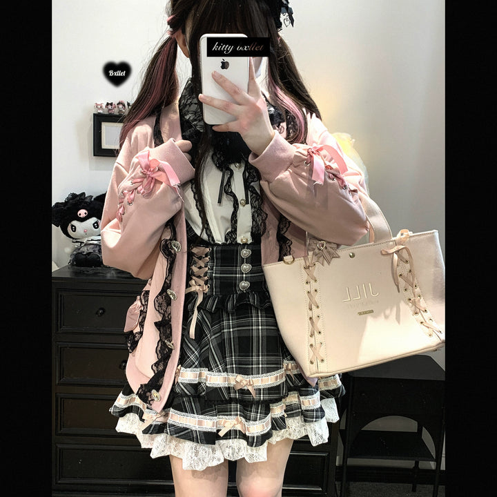 Ryousangata Sweatshirt Cardigan, Ruffled Lace 43732:783880
