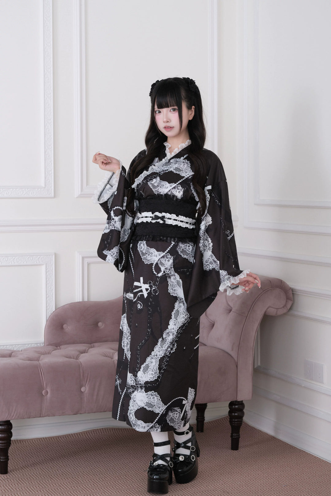 Gothic Lace Yukata Set, Detachable Lace Bow 45262:844266