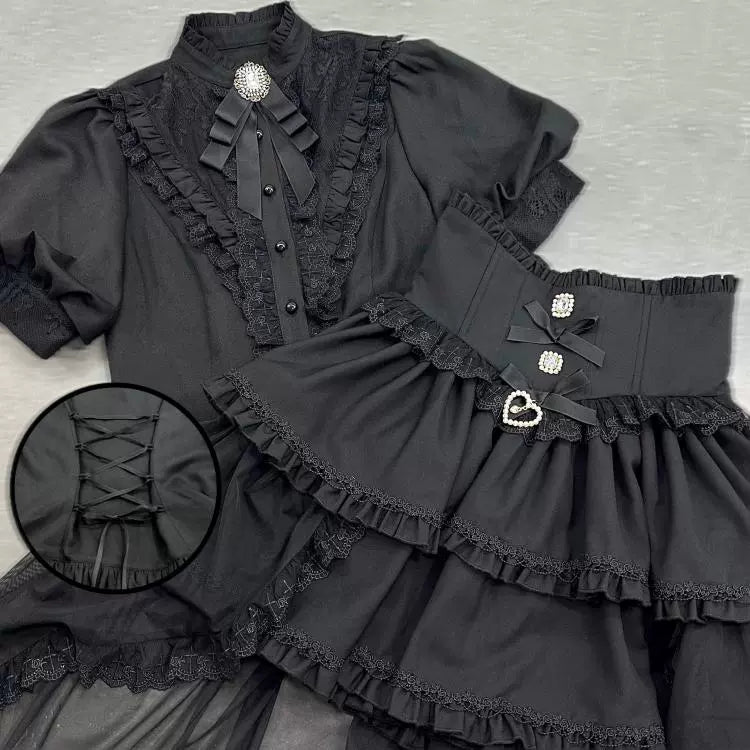 Gothic Shirt Outfit, Fishbone Skirt, Detachable Trailing (L M S XL) 43441:778147