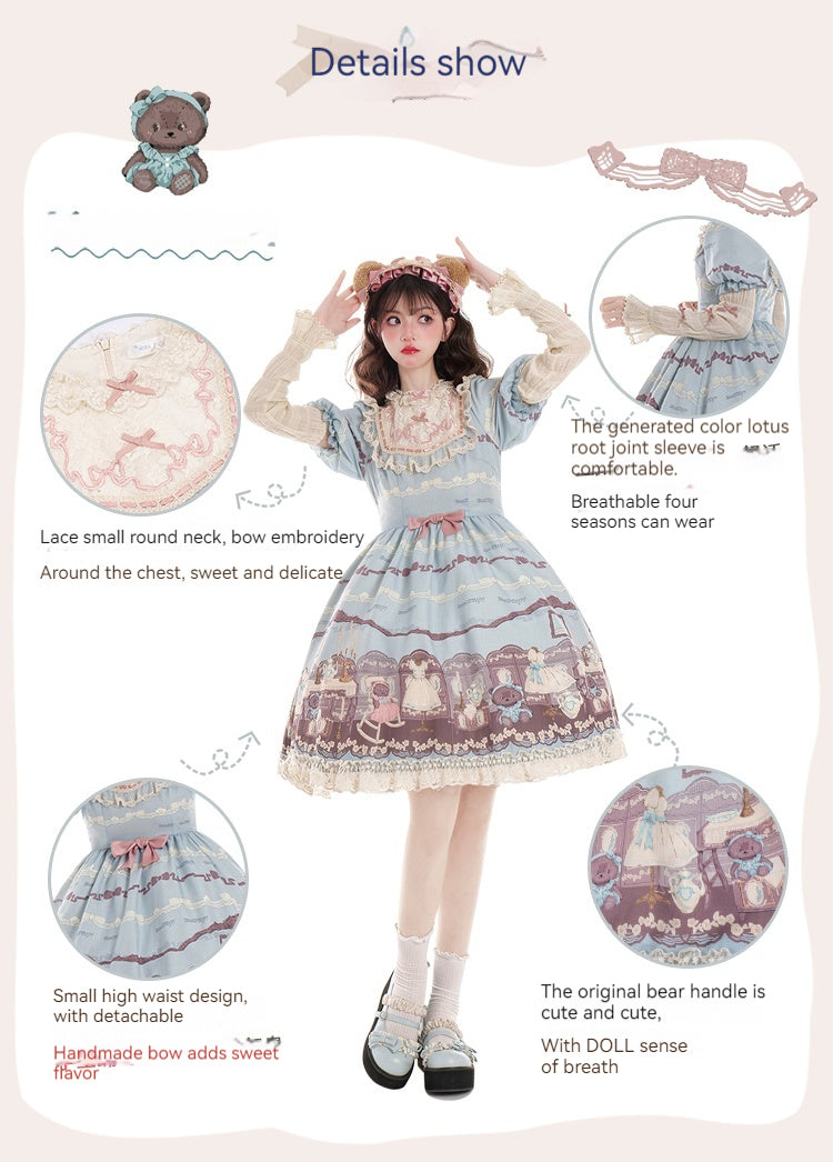 Blue White Lolita Dress Little Bear Embroidered 3-Style Dress 32062:382716 32062:382716