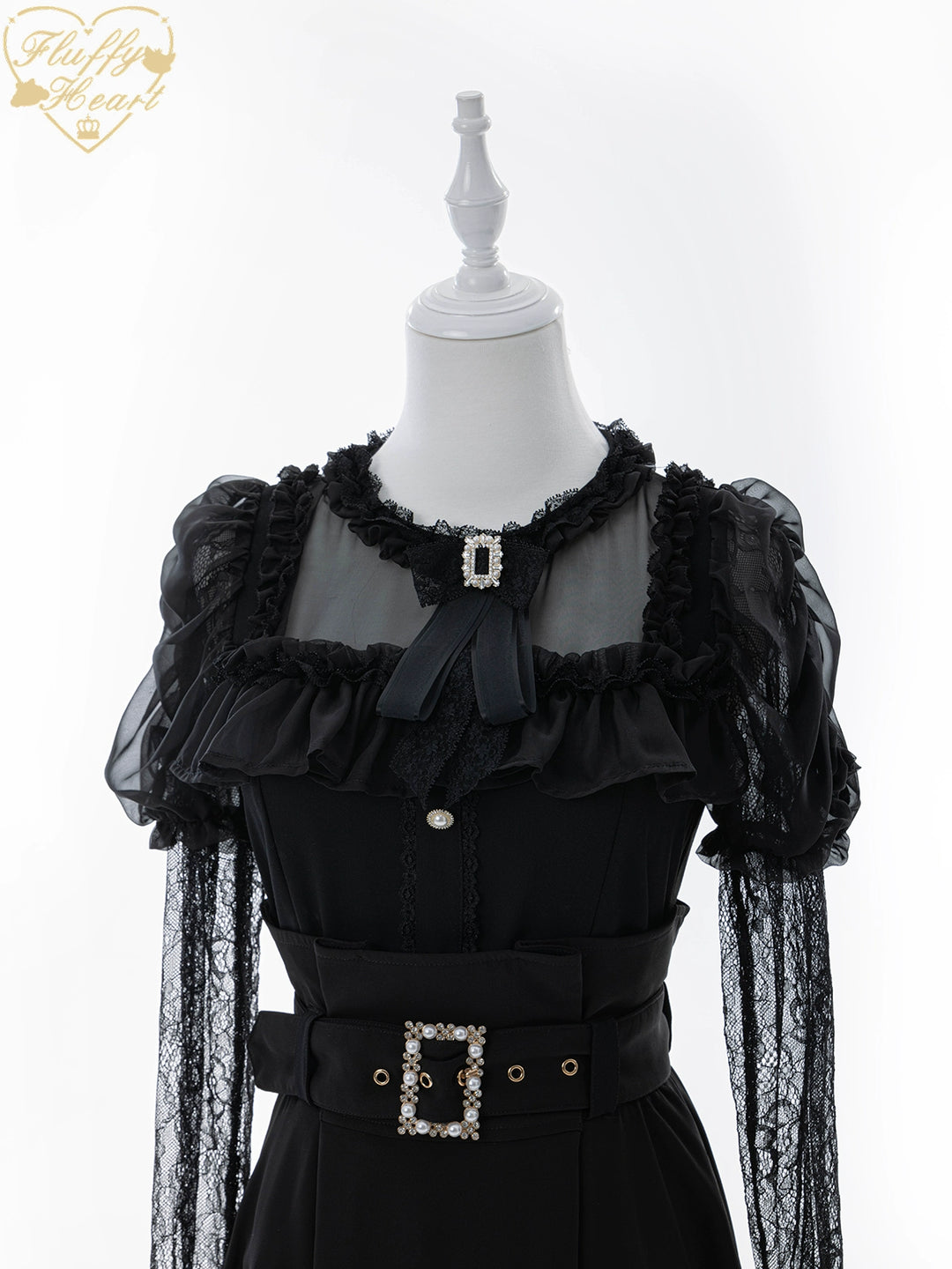 Lace-sleeves Jirai Kei Blouse & Voile Skirt With Detachable Belt 42954:758911