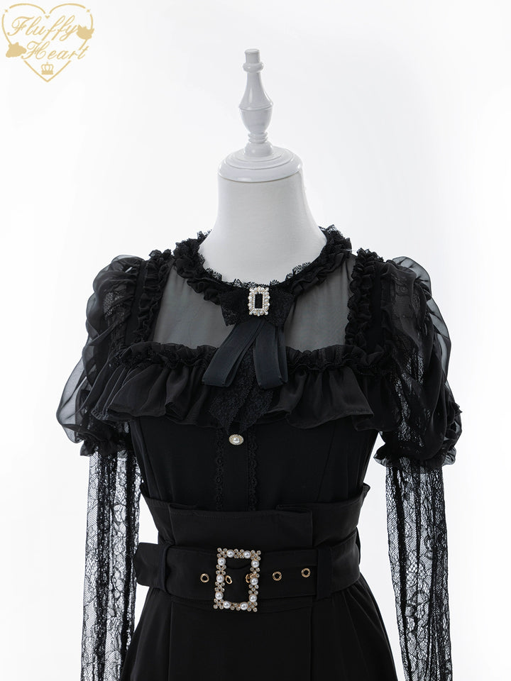 Lace-sleeves Jirai Kei Blouse & Voile Skirt With Detachable Belt 42954:758911
