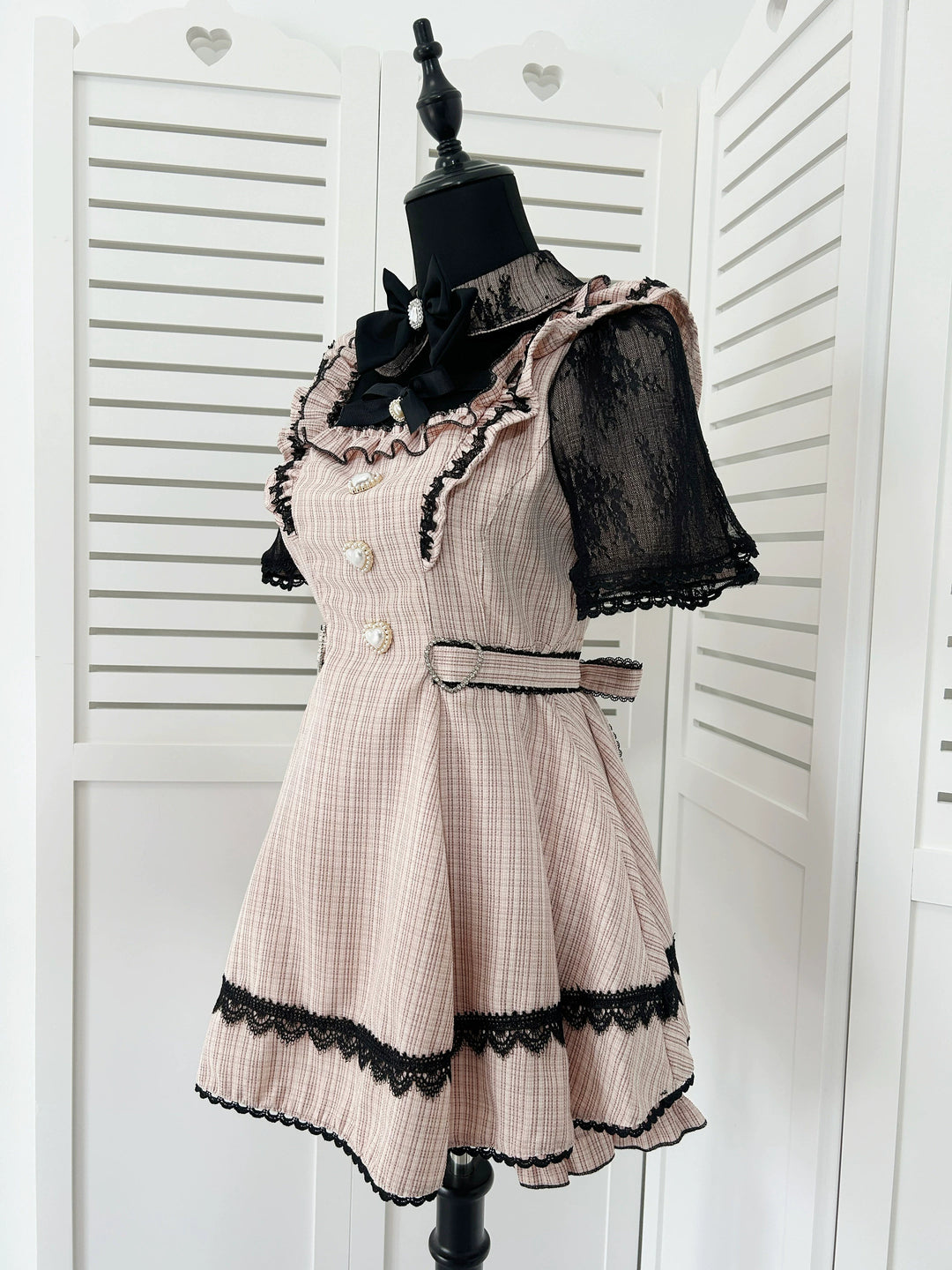 Jirai Kei Lace Sleeve Dress Set, Detachable Faux Collar 45261:842980