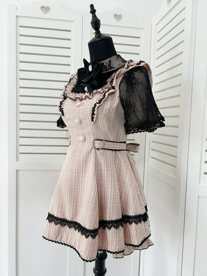 Jirai Kei Lace Sleeve Dress Set, Detachable Faux Collar 45261:842980