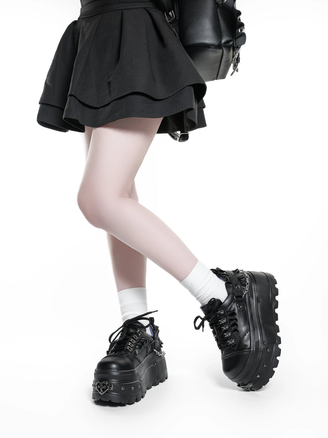 Punk Platform Shoes, Cross Accent & Detachable Heel Chains 45950:872309