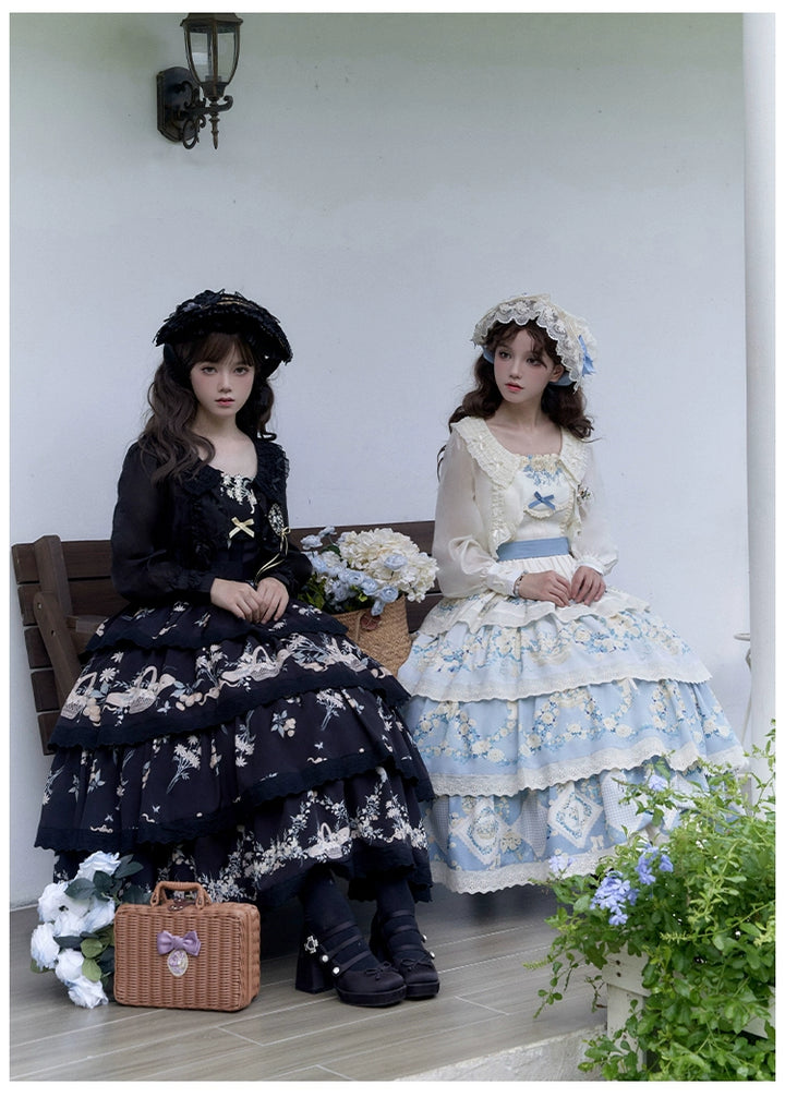 Classic Lolita Dress Twins Cottagecore Embroidery Tiered Dress 39470:641146