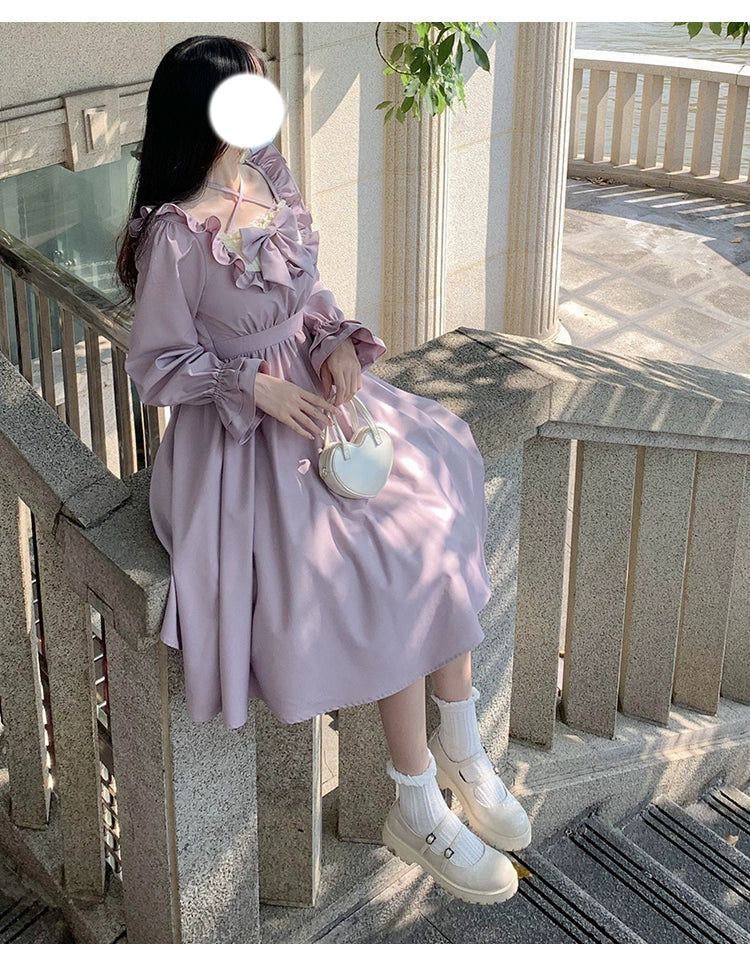 Elegant Lolita Dress Purple Lolita Dress Puff Sleeve Dress 36412:564092