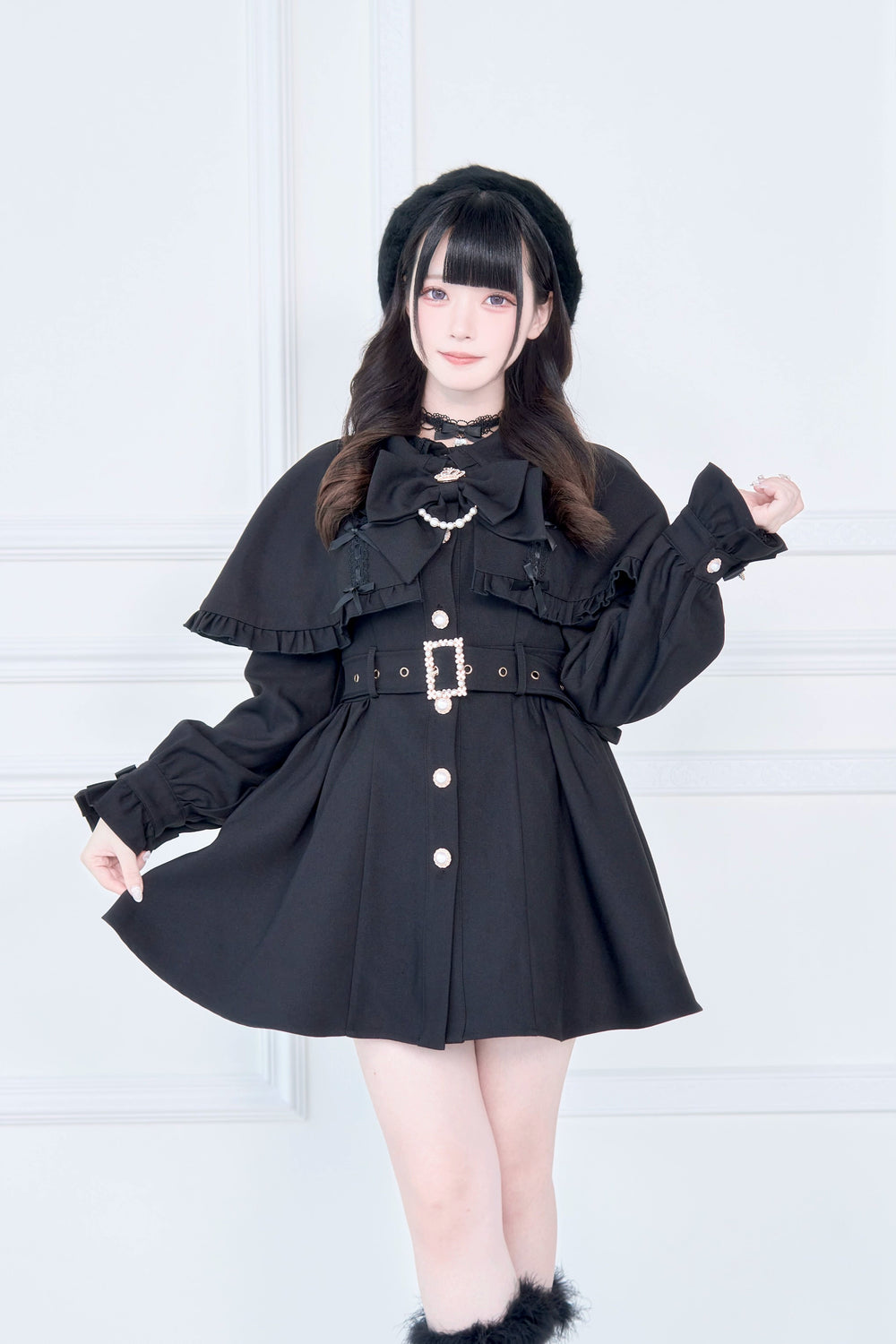 Cape Styled Jirai Kei Trench Coat (Black / M S) 43822:786594