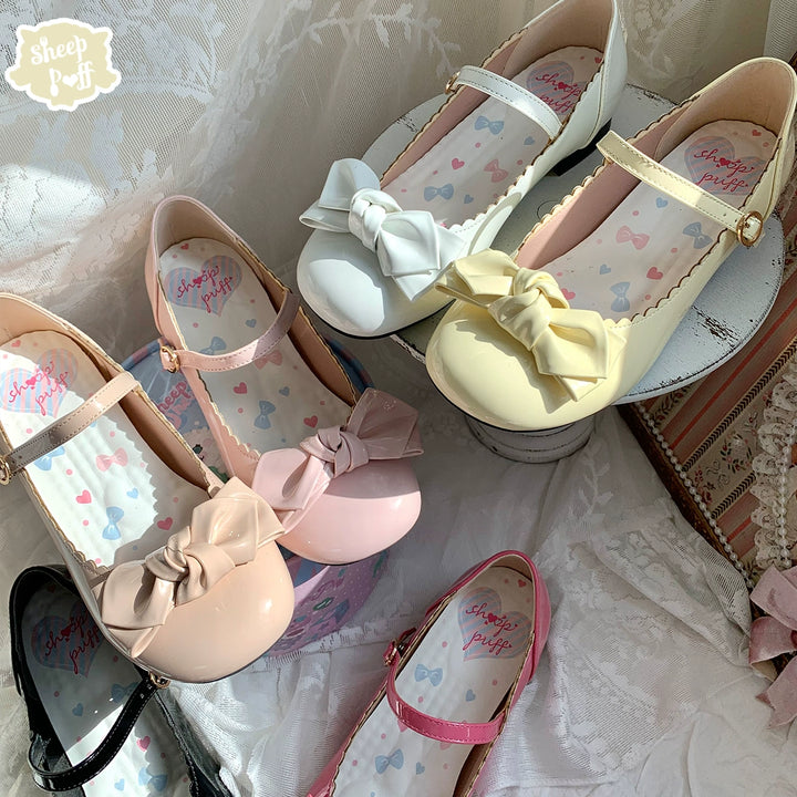 Kawaii Lolita Round-toe Bow Flat Shoes Low-heeled Shoes 15Colors 22818:330242 22818:330242