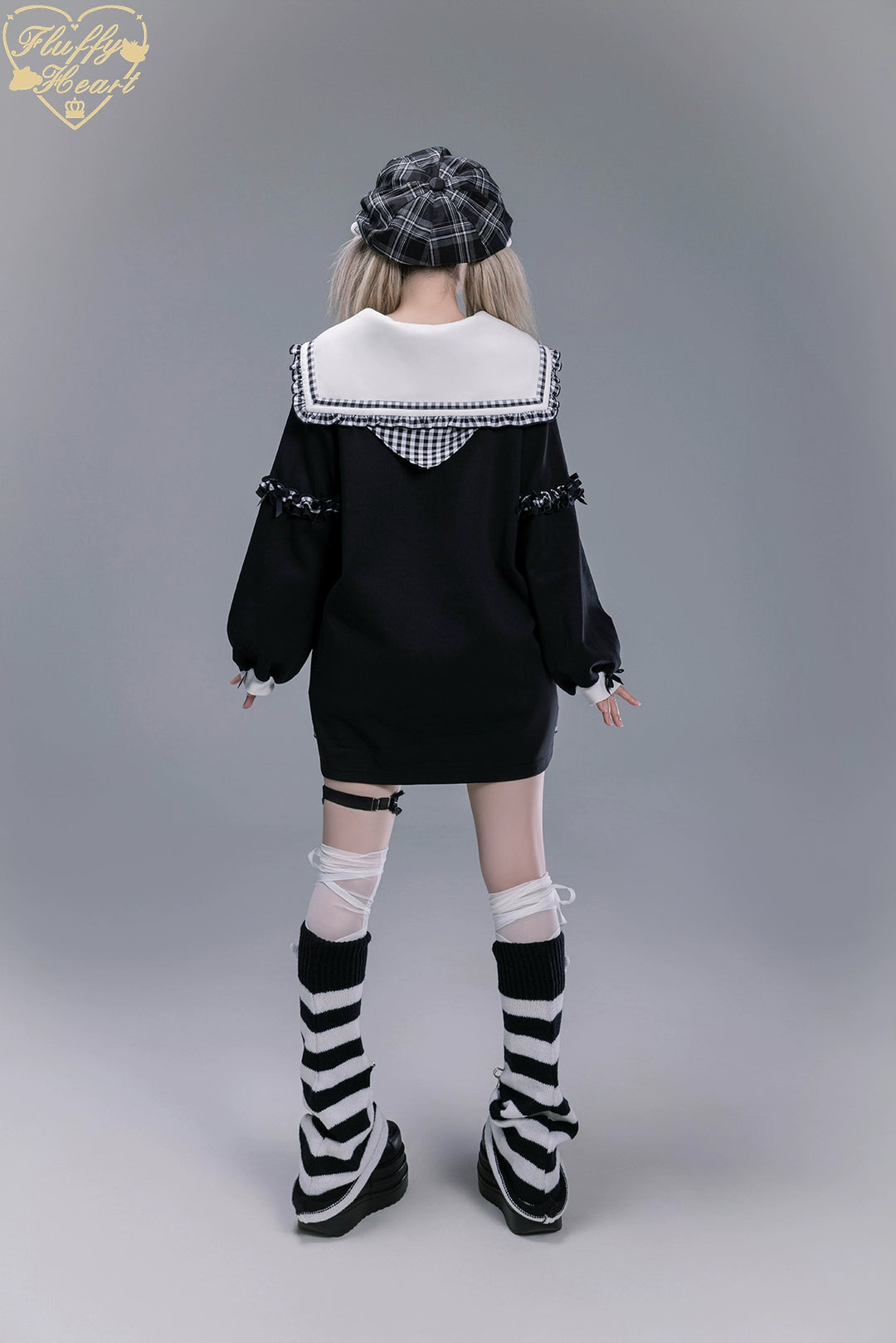 Kawaii Sailor Collar Sweatshirt, Plaid Neckercheif 43867:790582