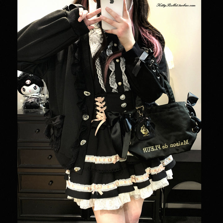 Ryousangata Sweatshirt Cardigan, Ruffled Lace 43732:783892
