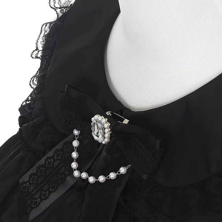 Jirai Kei Open Shoulder Dress, Layered Chest Ruffles 45366:847740