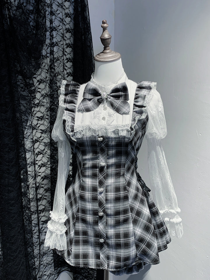 Lace Julie Sleeve Jirai Kei Dress, Elastic Waisted Shorts, Pocket (L M S XL) 43578:780322