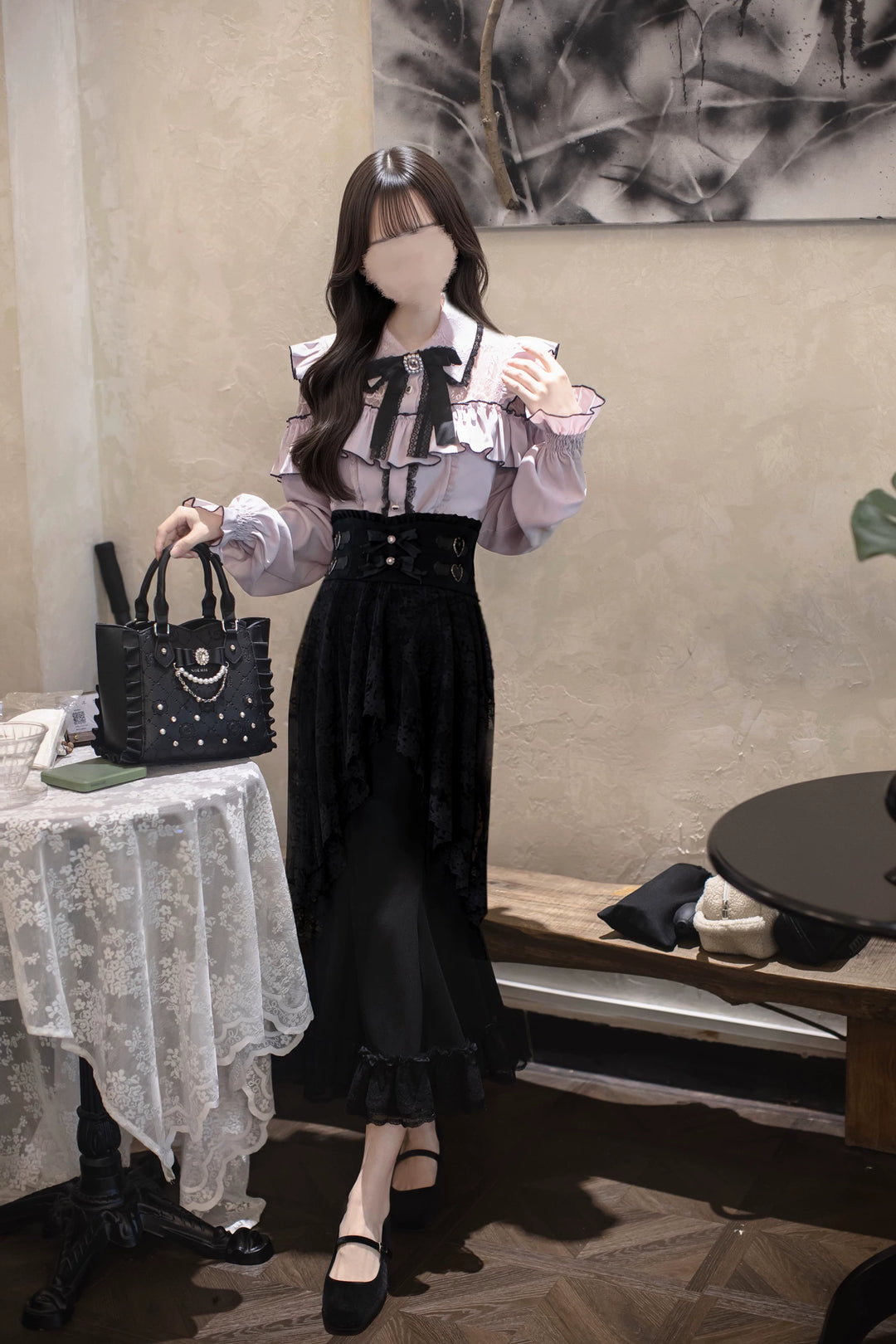 Seiso Kei Pink Blouse & Mermaid Skirt, Lace & Ruffles 45933:870753