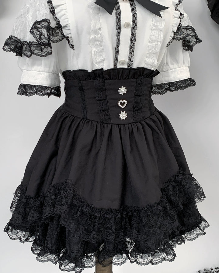 Jirai Kei Petal Shaped Hem Skirt, Layered Lace Hem (L M S XL) 45646:857710