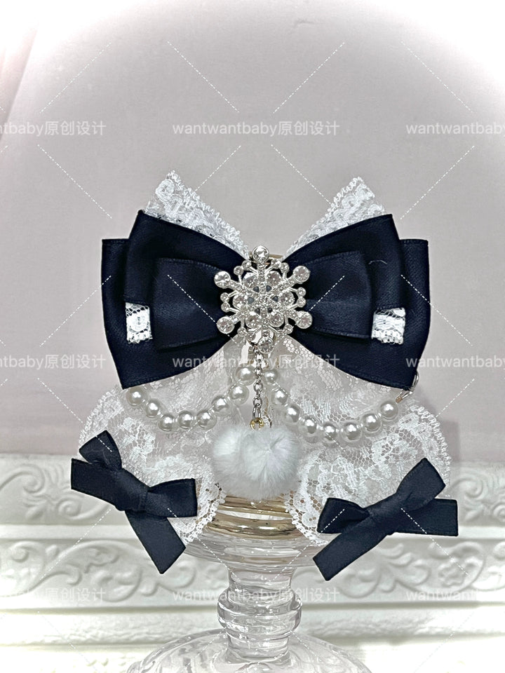Ryousangata Ribbon Bow Hair Clips, Snowflake Rhinestone 44196:803526